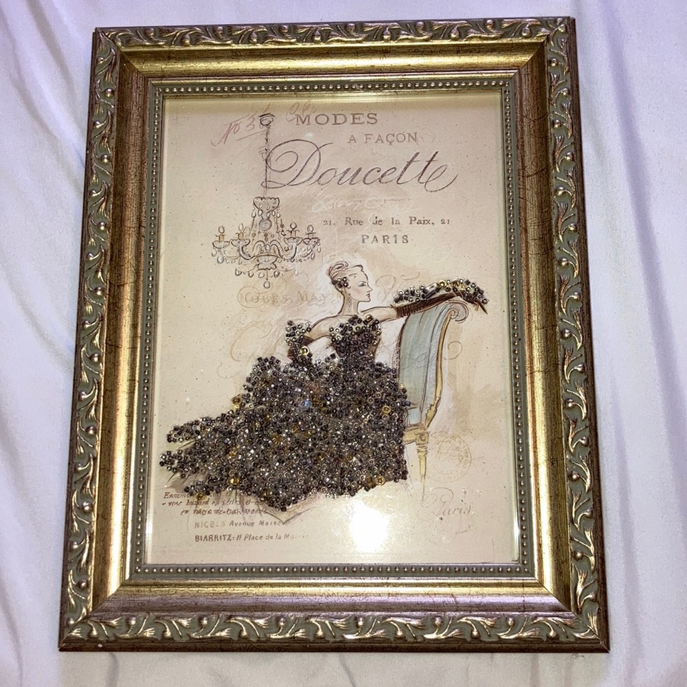 Vintage Beaded Gold Woman Wall Decor
